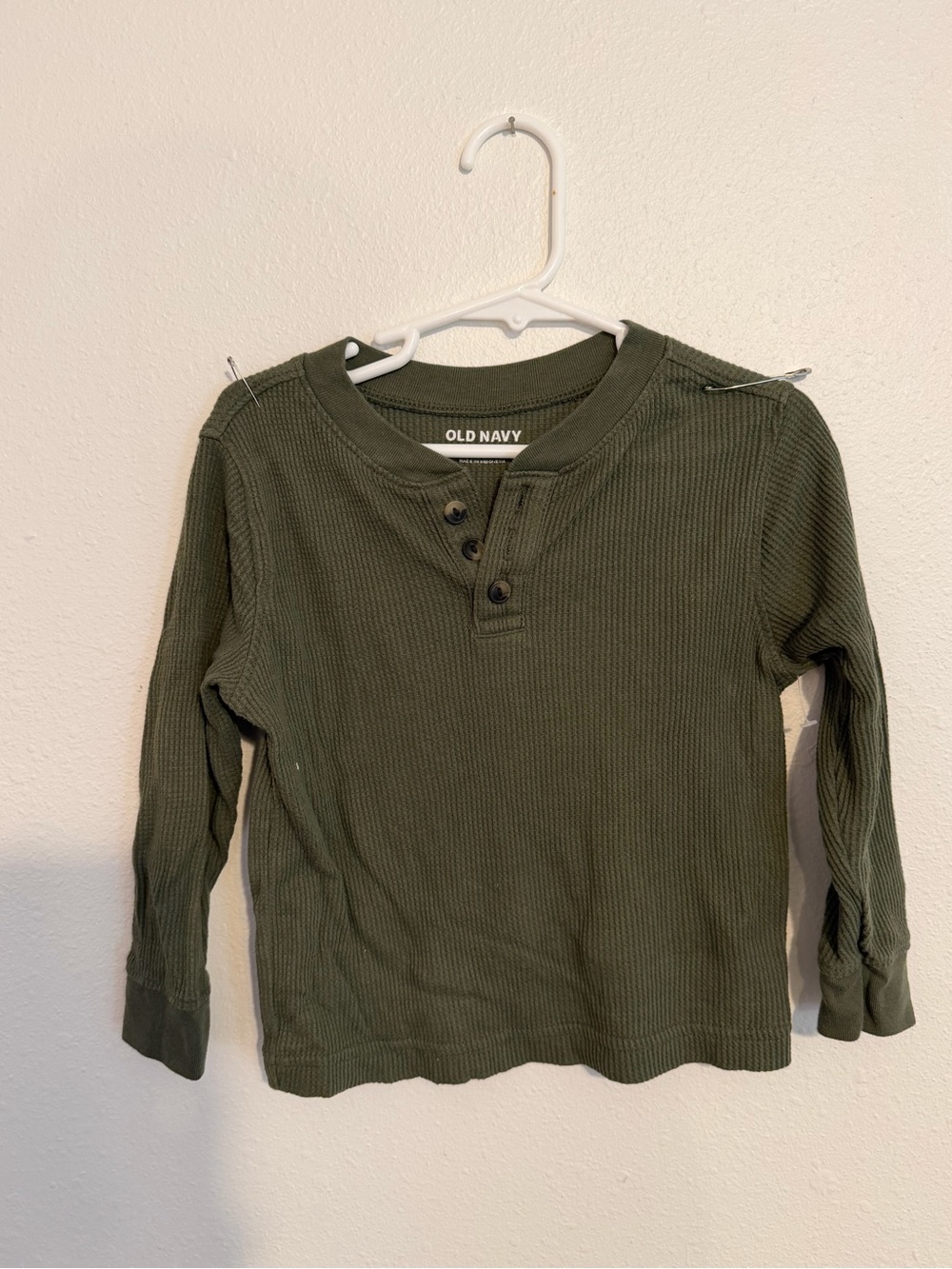 Old Navy Olive Green Waffle Henley Long Sleeve Tee